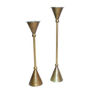 Pair VTG Brass Candle Holders Sticks Skinny Tall Cone Pillar Tapered MCM Lot 2
